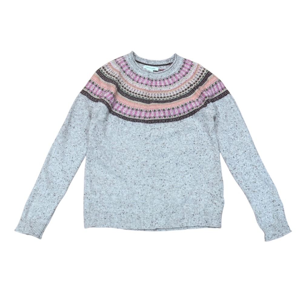 Tabitha Webb Womens Gray Fair Isle Lambswool Blend Crewneck Sweater S Small